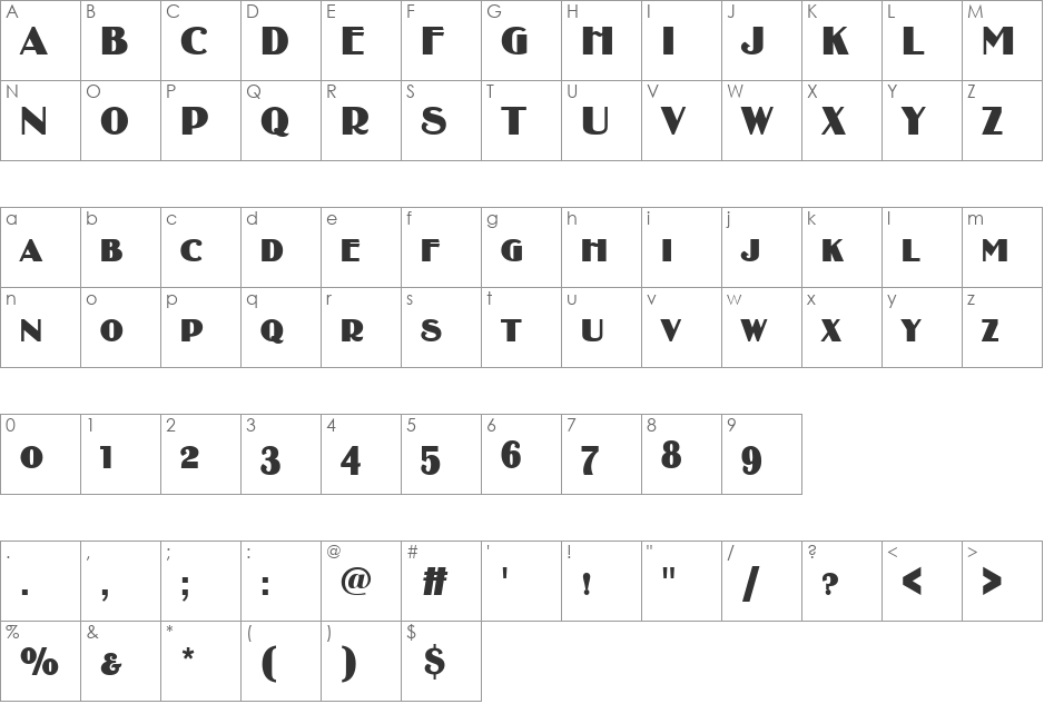 BinnerSCD font character map preview