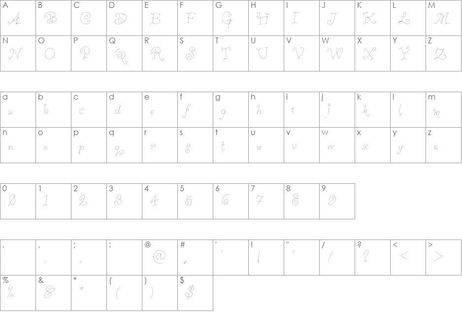 WhimsyWischy font character map preview