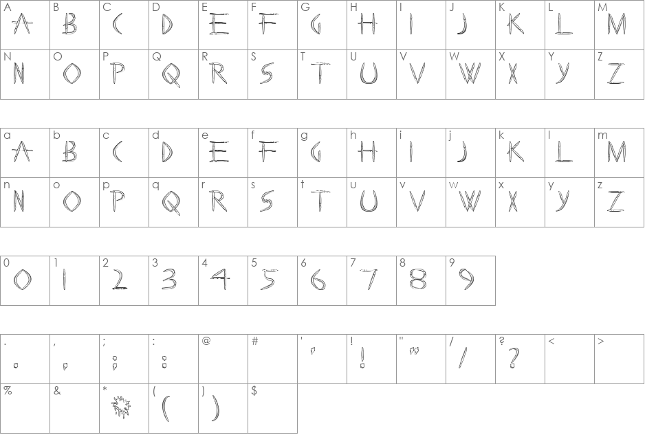 Whip font character map preview