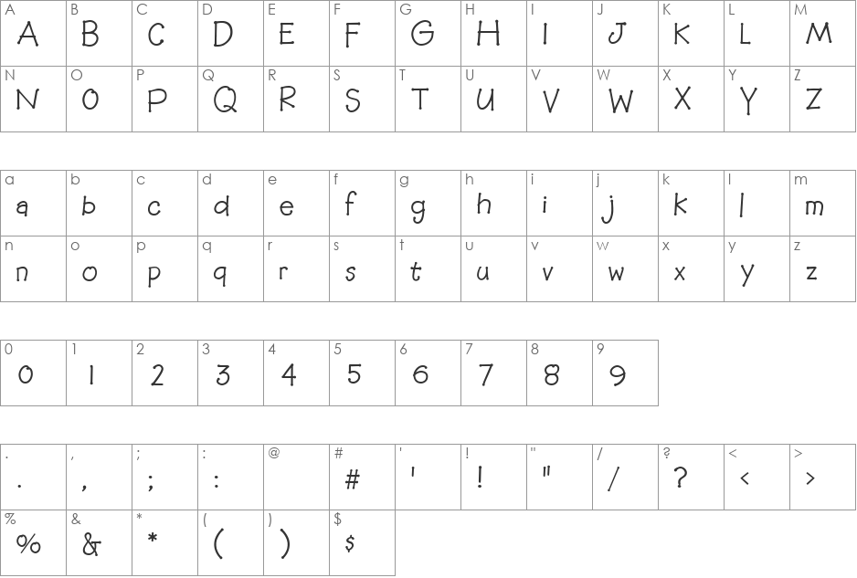 Whirligig font character map preview