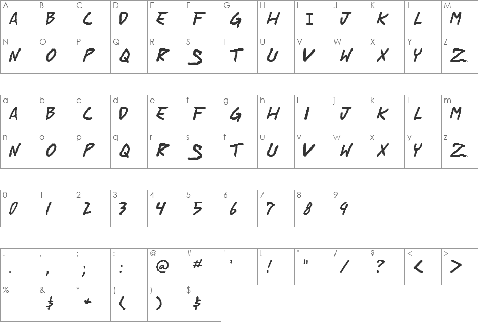 Whisked Away TBS font character map preview