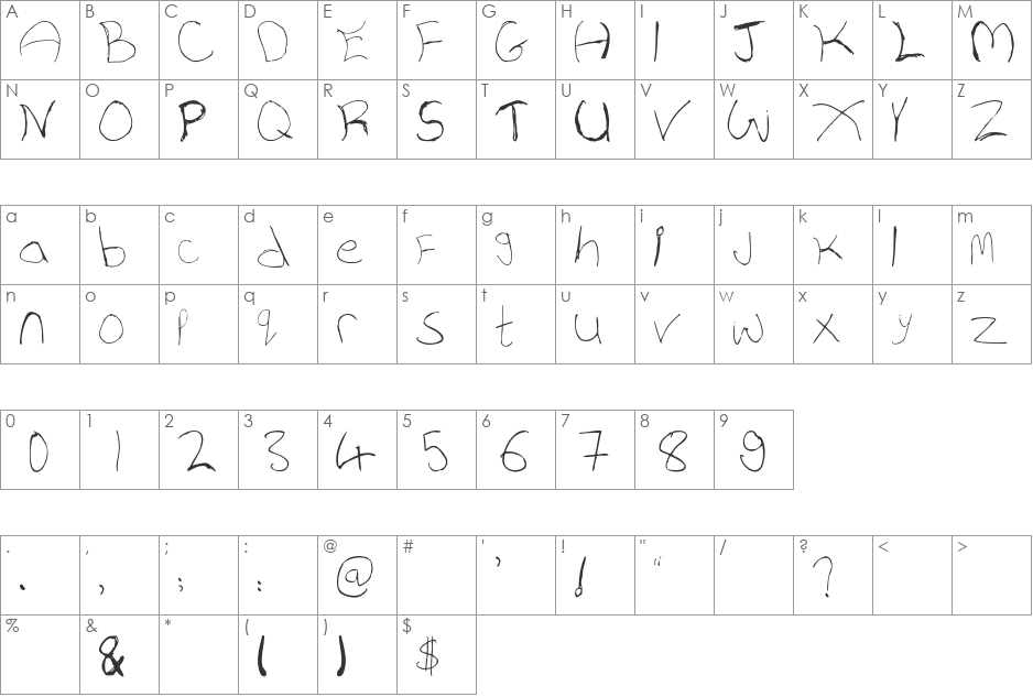 WhiskeyFingers font character map preview