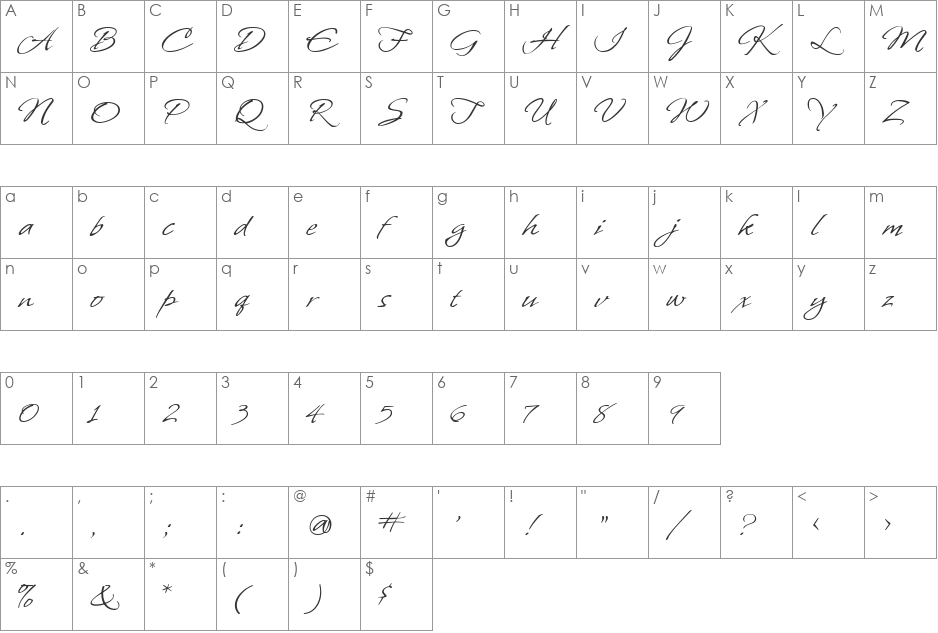 Whisper font character map preview