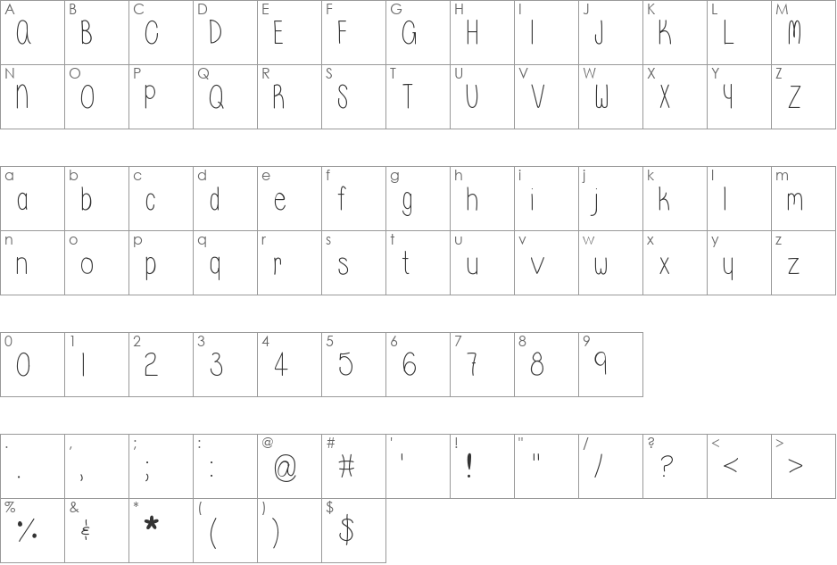 WhisperADream font character map preview