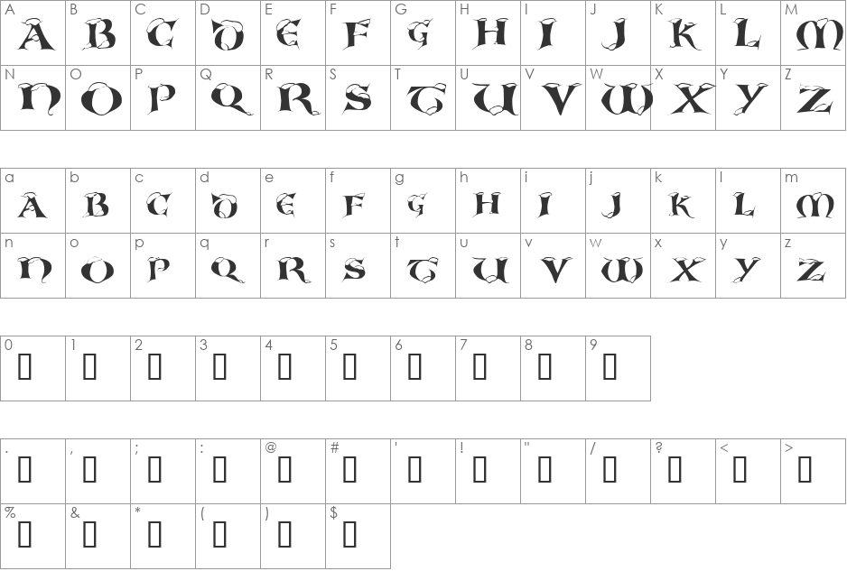 White Christmas font character map preview