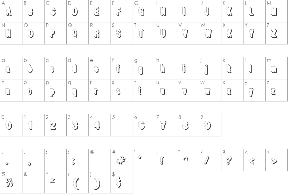White Free font character map preview