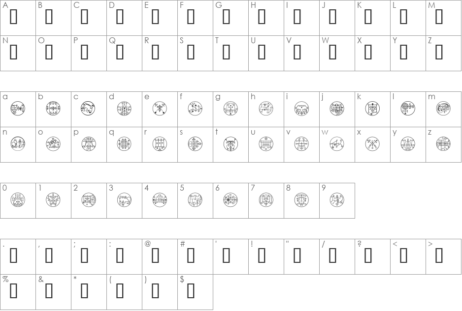 White Magick font character map preview