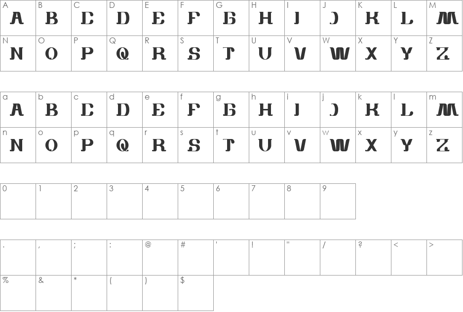 white sock font character map preview