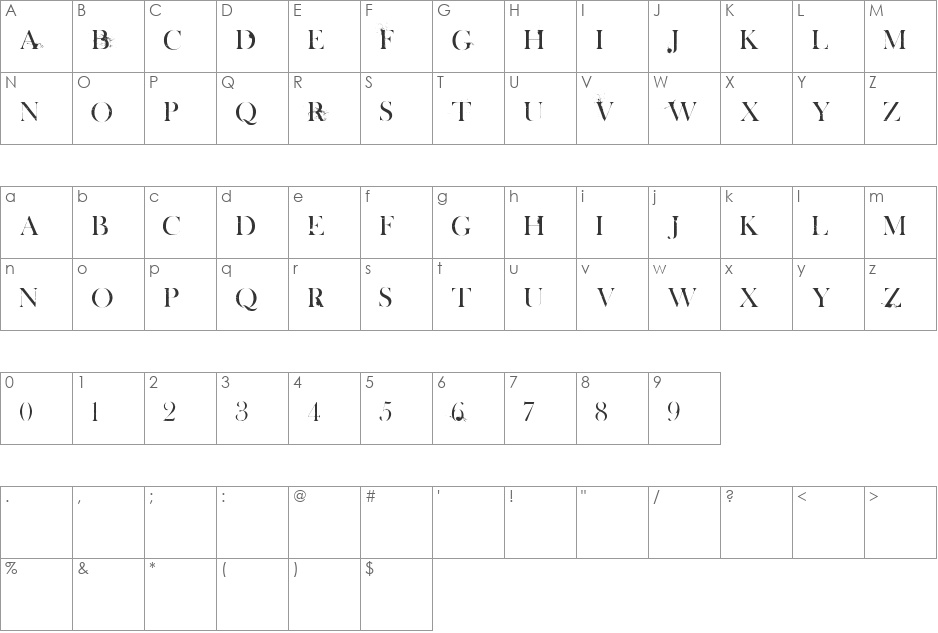 White Tie Affair font character map preview