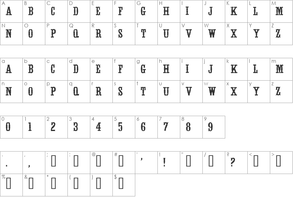 White Vinegar font character map preview