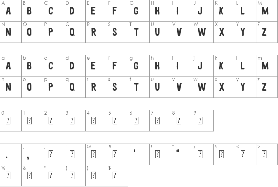 White wood font character map preview