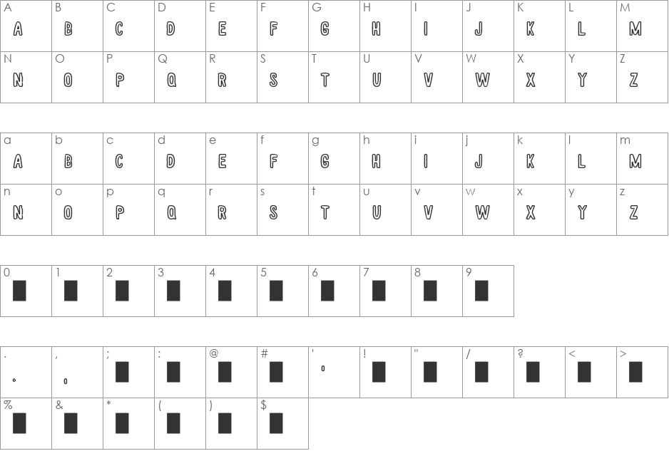White wood Hollow font character map preview