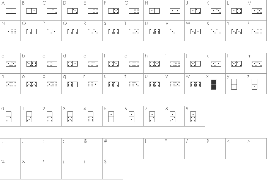 WhiteDominoes font character map preview
