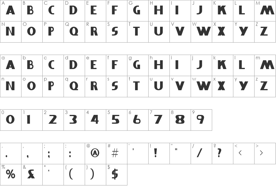 Whitehaven Condensed font character map preview