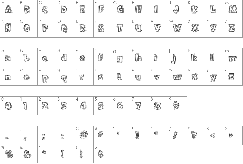 WhiteMeat 'Shakey' font character map preview