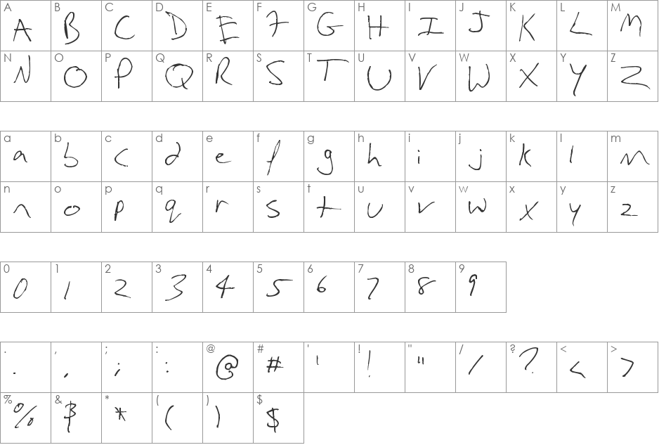 Whitney font character map preview