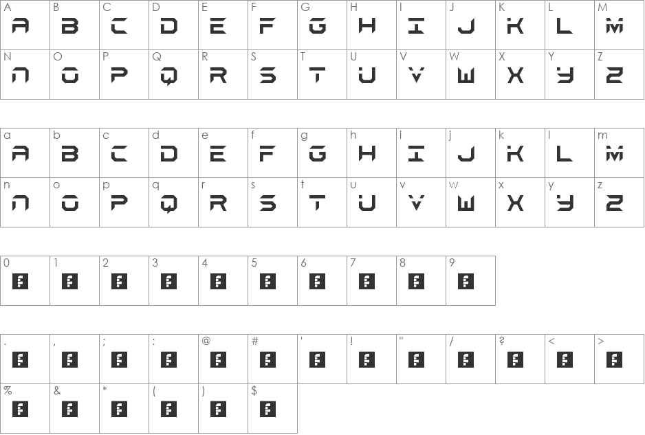 Aerospace font character map preview