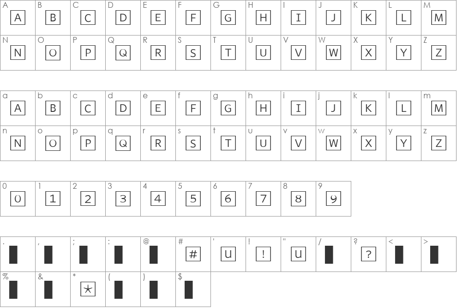 WhitneyIndexWhite-Square-Light1 font character map preview