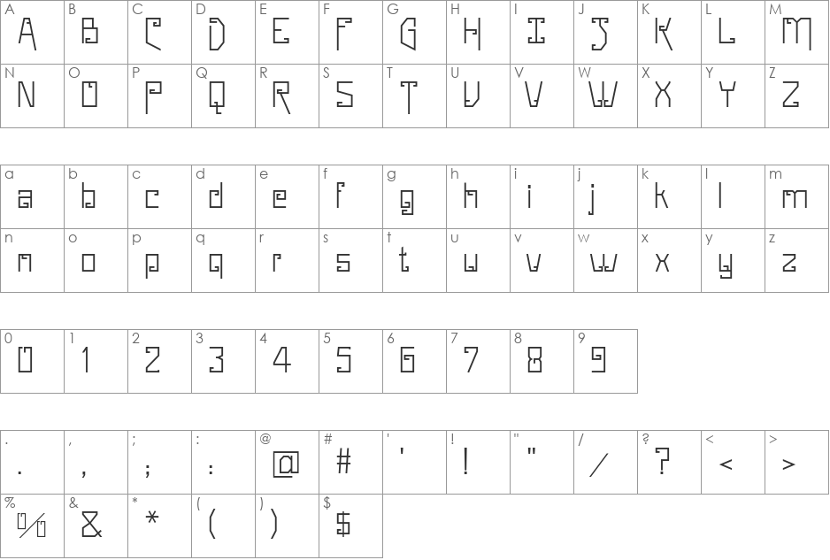 Whittier font character map preview