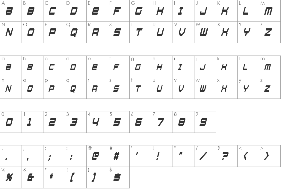 Whittle font character map preview