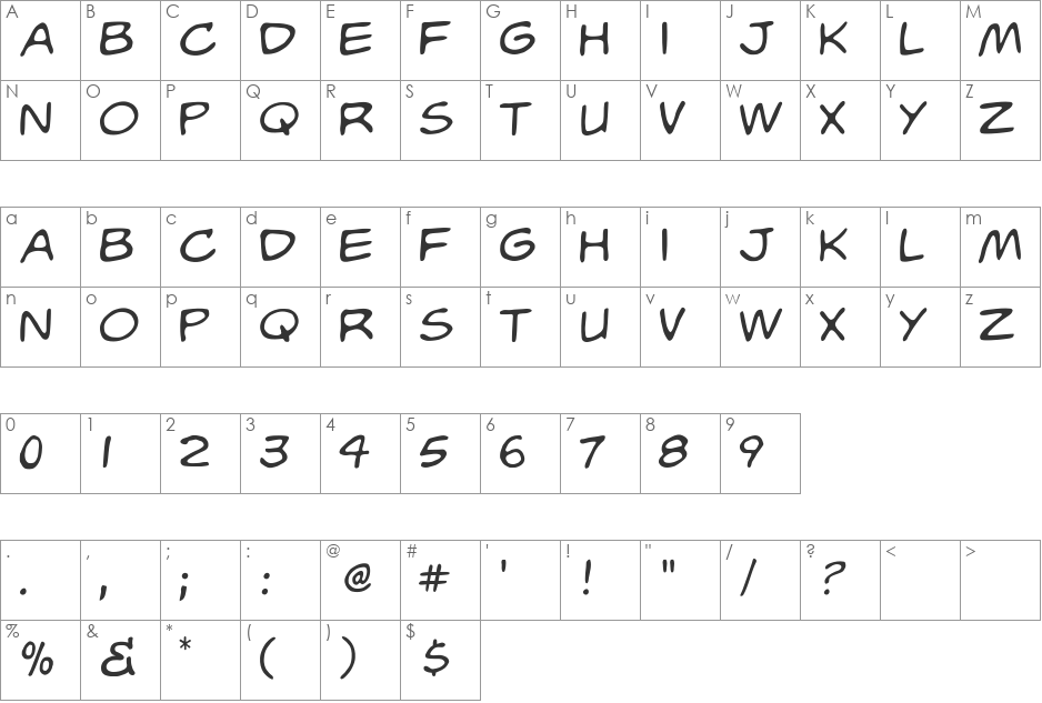 WhizBang font character map preview