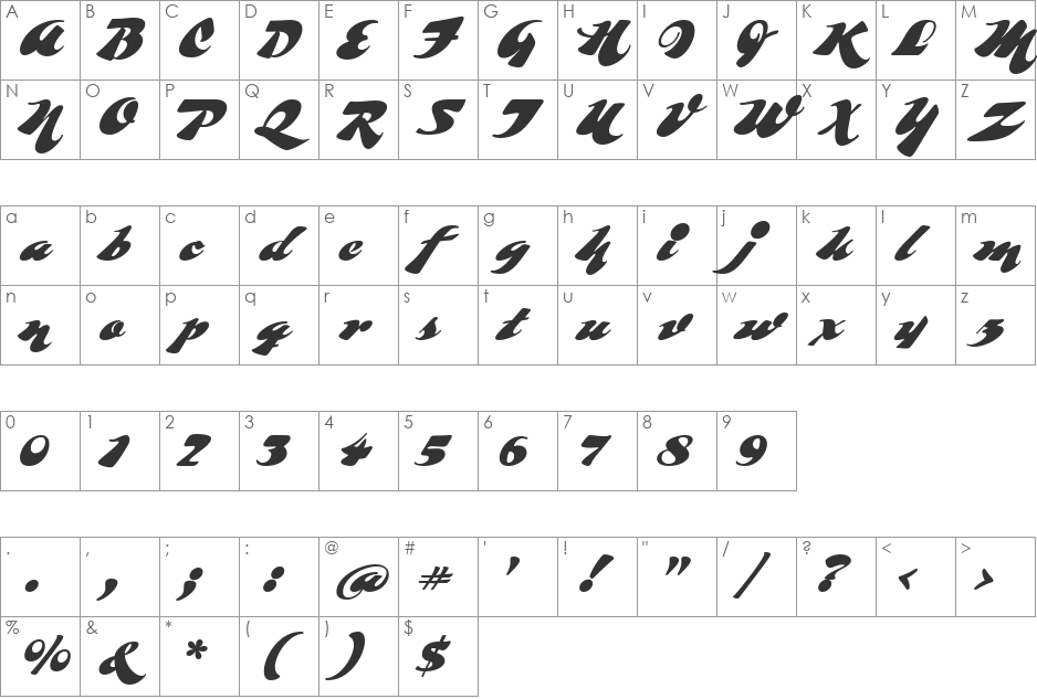 Whomp font character map preview