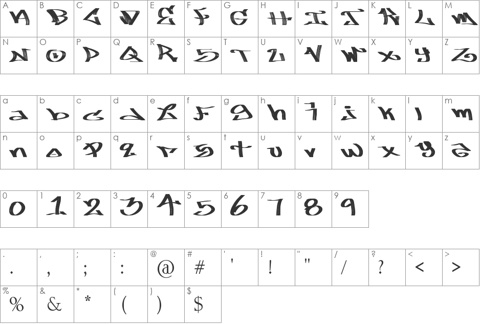 whoners font character map preview