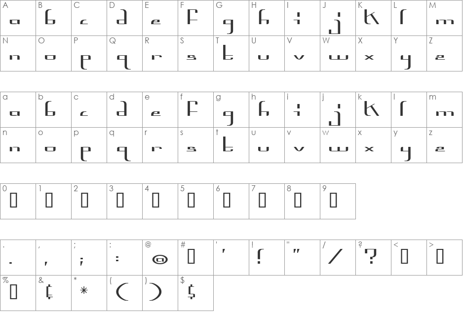 Bionic font character map preview