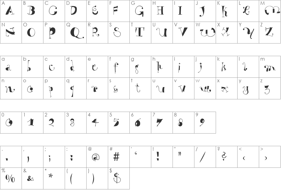 WhyNot font character map preview