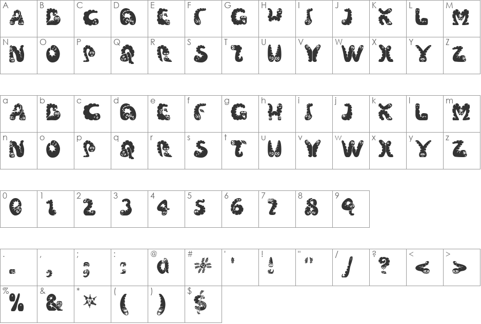 Wibbles font character map preview