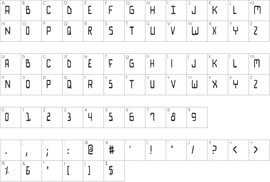 Bionic Comic Condensed font character map preview