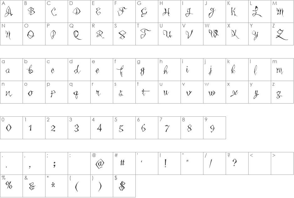 Wicked Little Town - Regular font character map preview