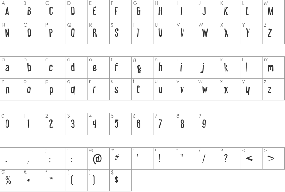 Wicked Scary Movie font character map preview