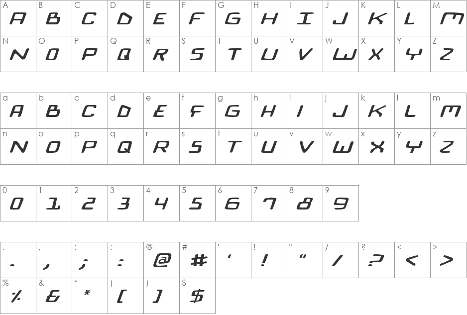 Bionic Comic Exp Italic font character map preview