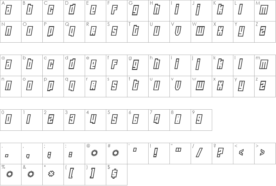 Wide awake font character map preview