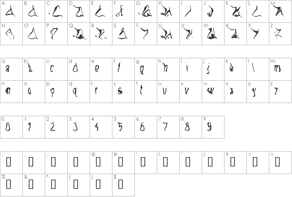Wide Eye Fucker font character map preview