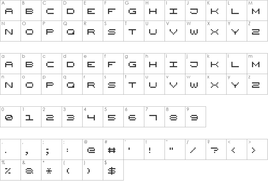 Wide Pixel-7 font character map preview