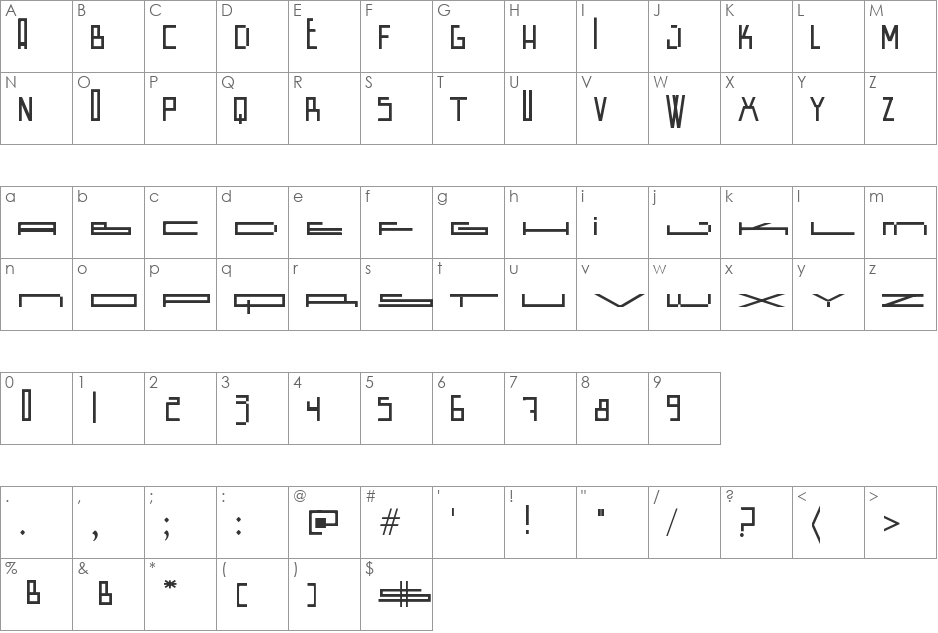 Wide Square font character map preview