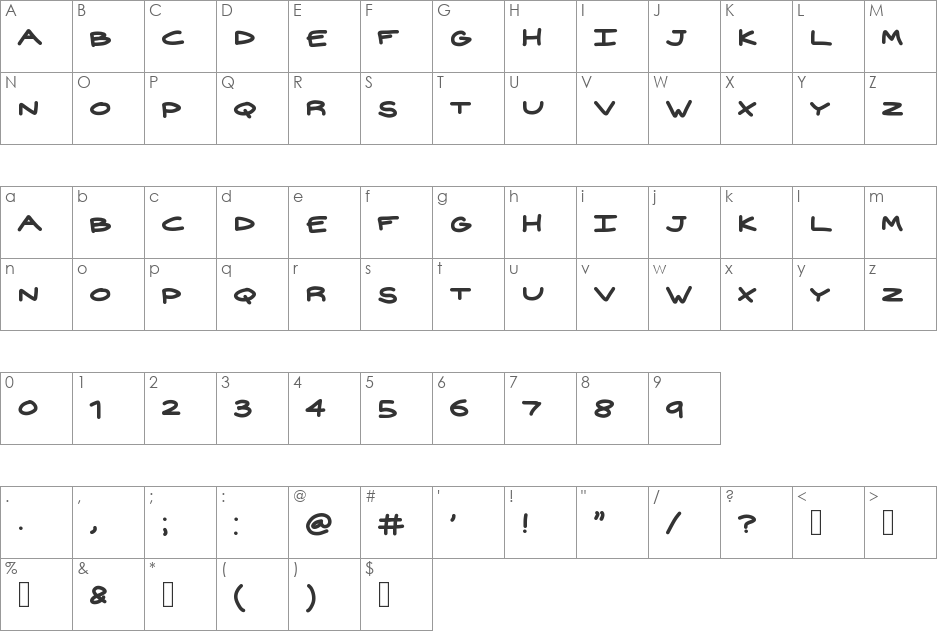 widehand font character map preview