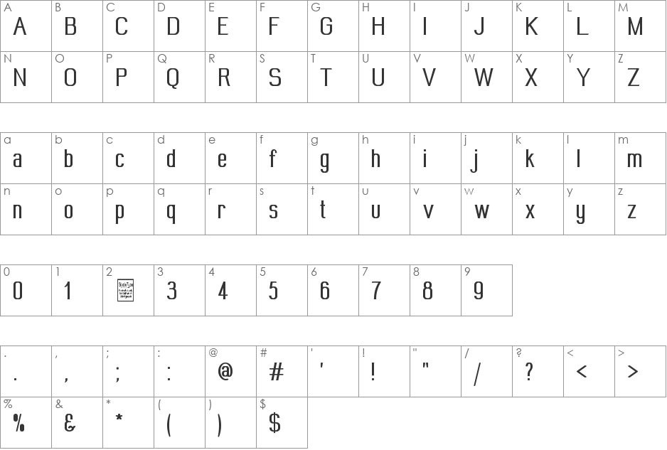 Wideroy font character map preview