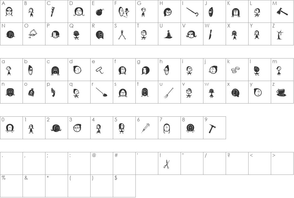 Widows font character map preview
