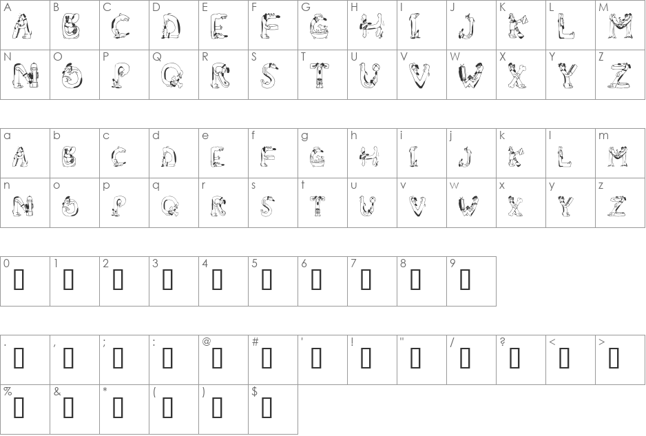 Wiener Gentil Toutou font character map preview