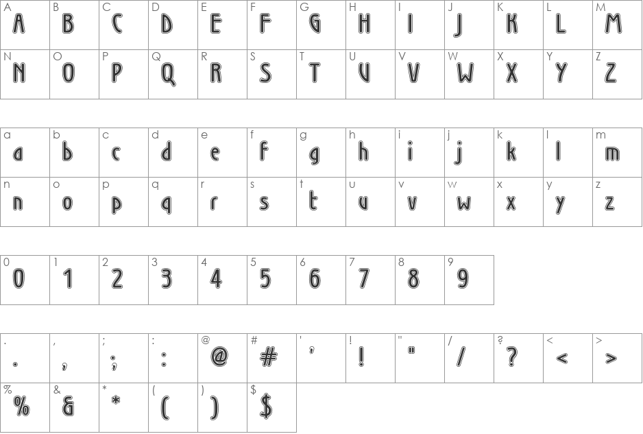 WienInline font character map preview
