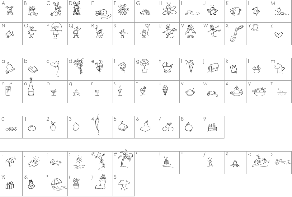 Wiesbaden Swing font character map preview