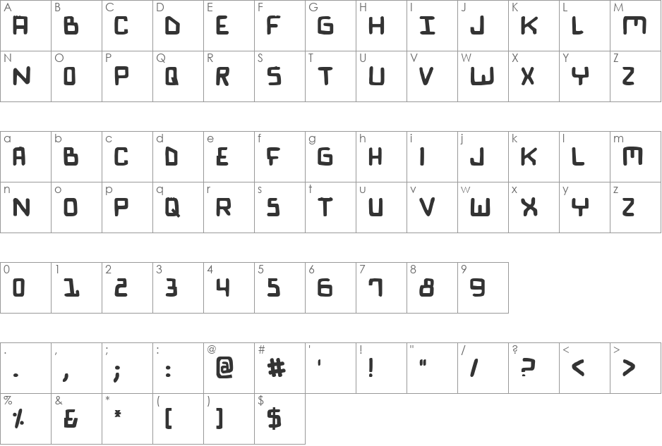 Bionic ComicBold font character map preview