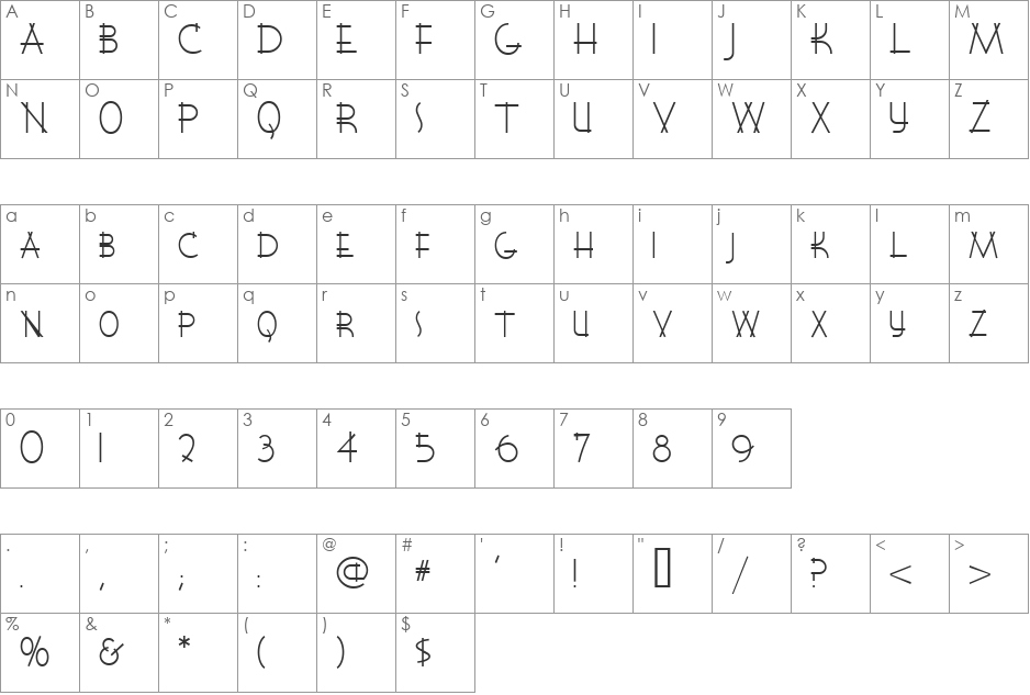 WigwamNF font character map preview