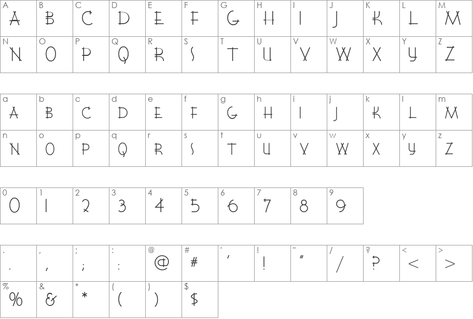 WigwamNF font character map preview