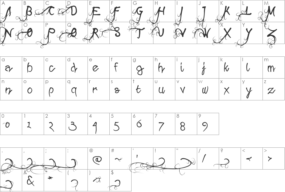 Wild Growth font character map preview