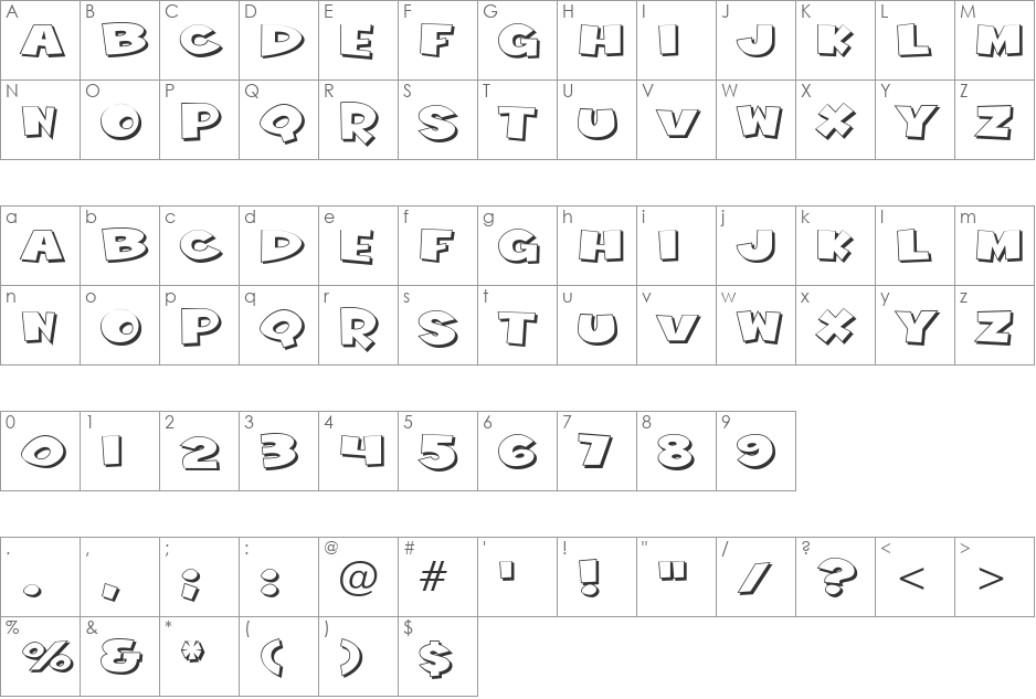 Wild Ketchup BTN Outline Shadow font character map preview