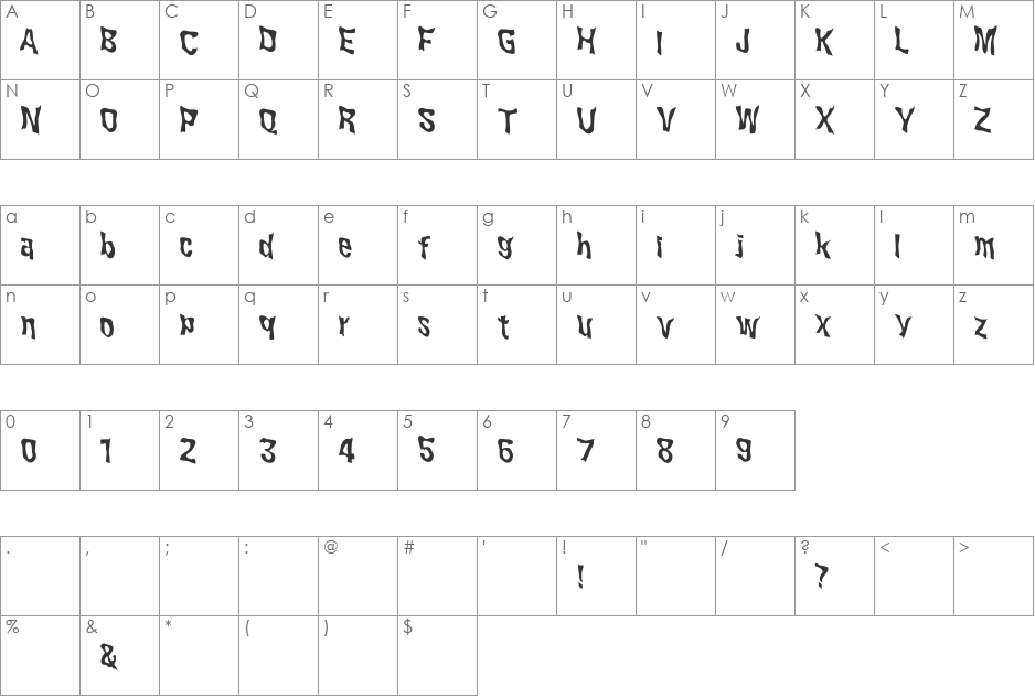 WILD2 Ghixm NC font character map preview